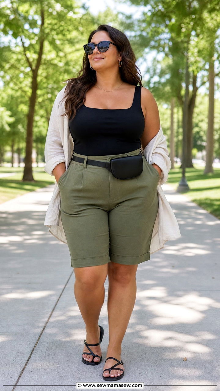 Plus Size Bermuda Shorts With Tank Top Outfit - 20 plus size bermuda shorts outfit ideas