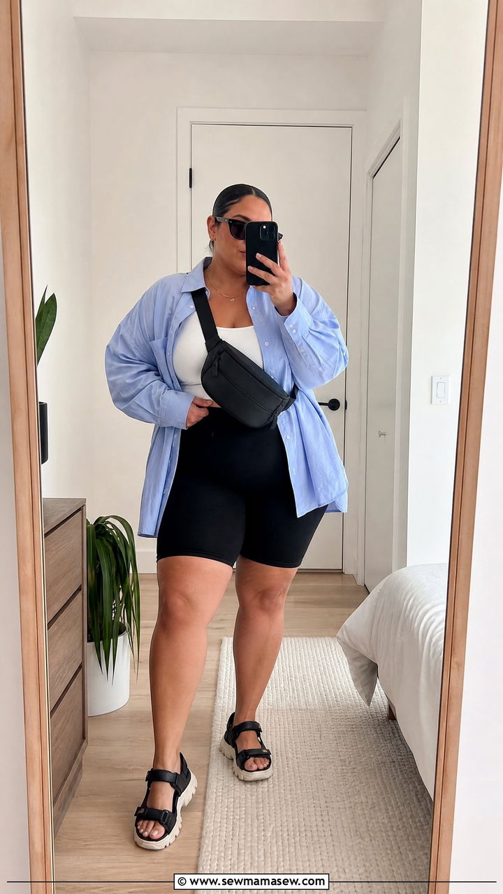 Plus Size Bike Shorts And Oversized Shirt Outfit - 20 plus size summer outfit ideas for hot weather