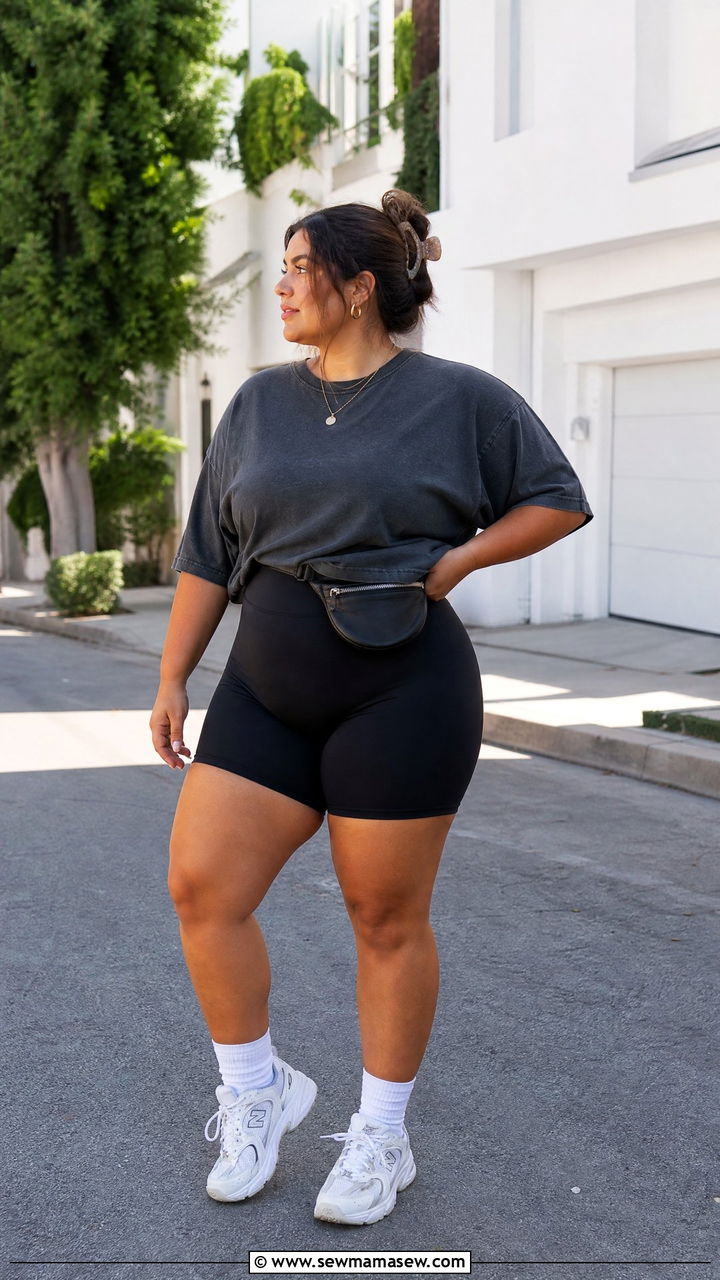Plus Size Biker Shorts And Oversized Tee Outfit - 20 plus size lazy day outfit ideas