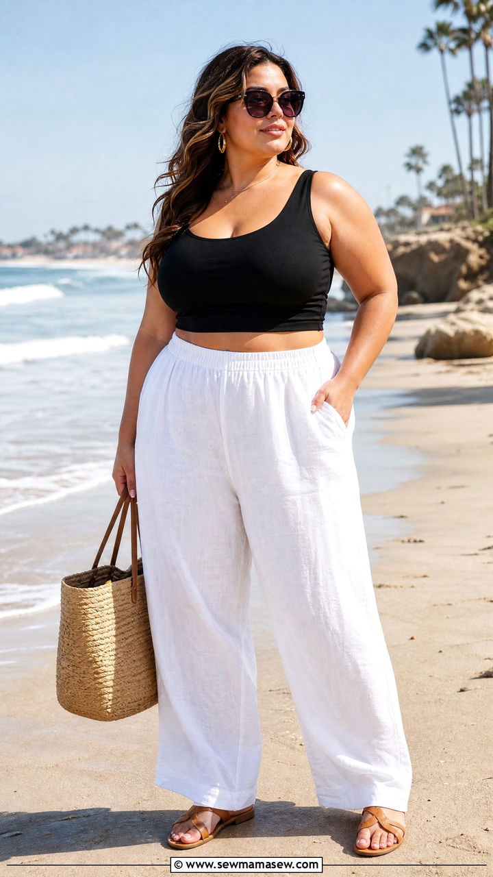 Plus Size Bikini Top With Linen Pants - 20 plus size beach top outfit ideas