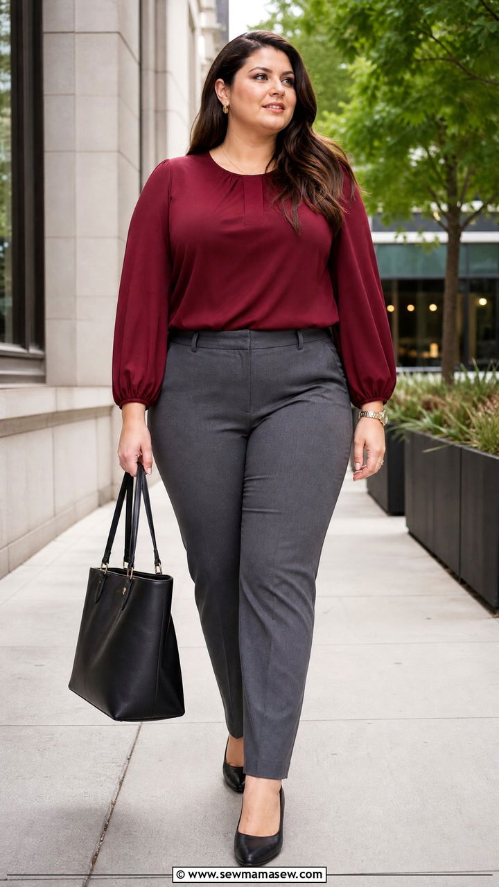 Plus Size Bishop Sleeve Top With Dress Pants - 20 plus size bishop sleeve top outfit ideas