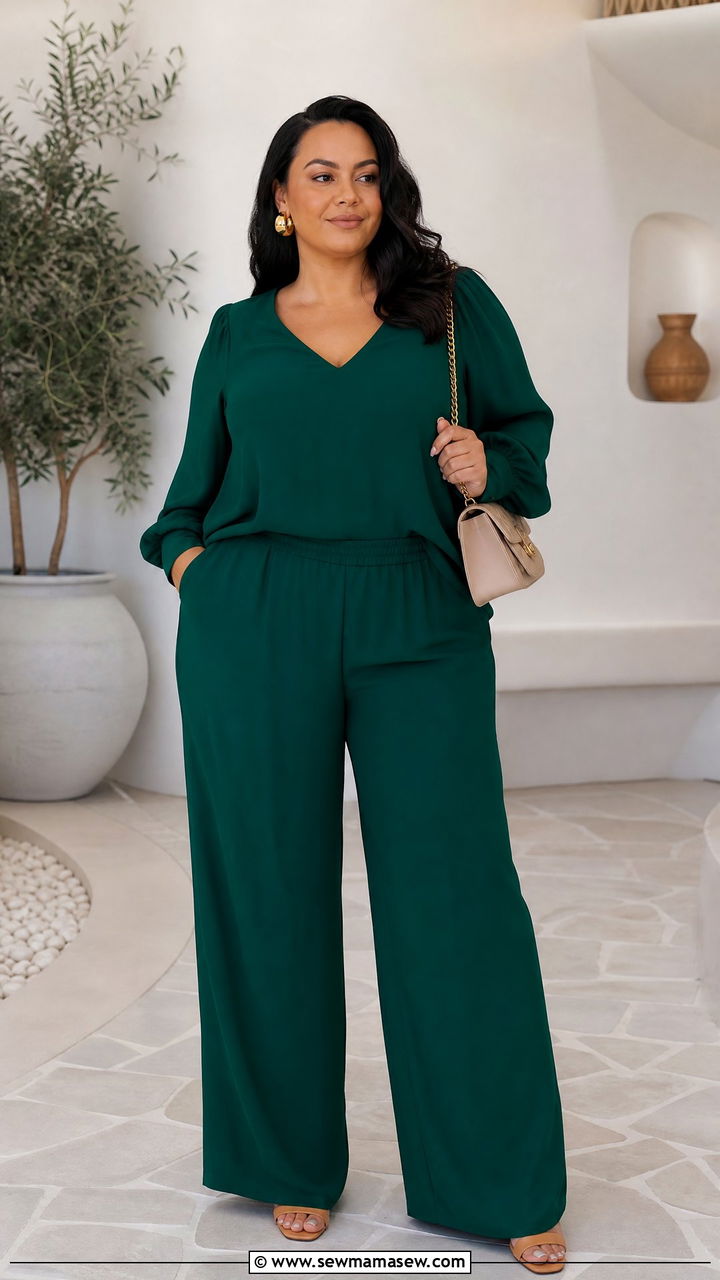 Plus Size Bishop Sleeve Top With Matching Pants - 20 plus size bishop sleeve top outfit ideas