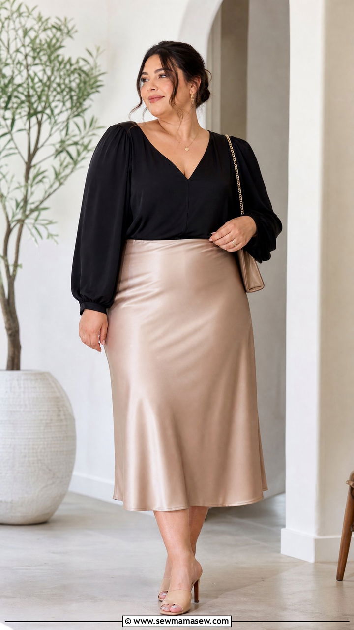 Plus Size Bishop Sleeve Top With Midi Skirt - 20 plus size bishop sleeve top outfit ideas