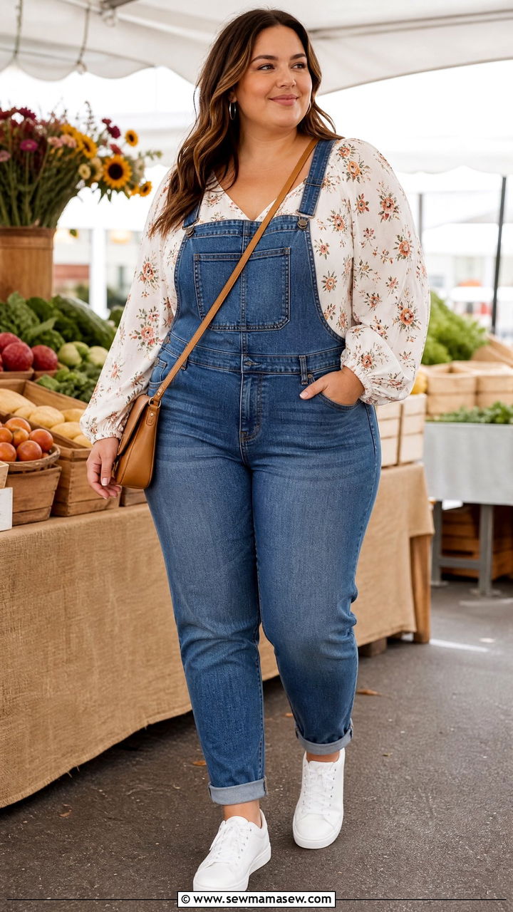 Plus Size Bishop Sleeve Top With Overalls - 20 plus size bishop sleeve top outfit ideas