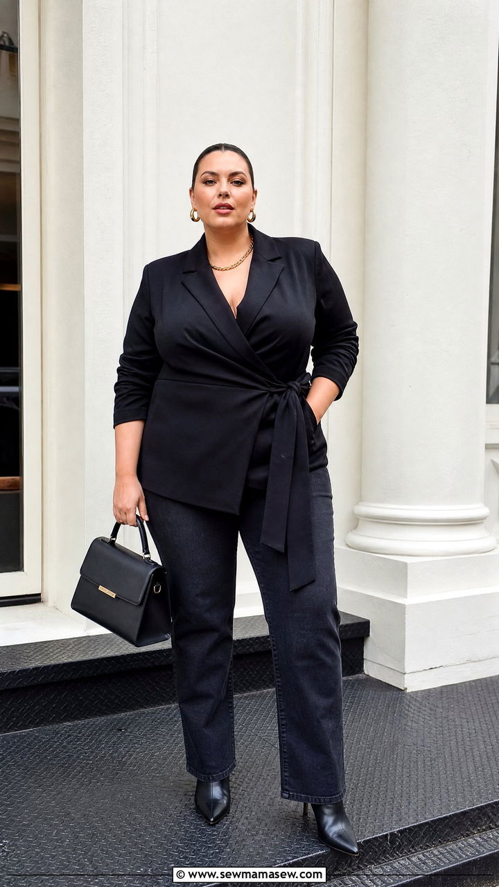 Plus Size Black Blazer Top With Dark Jeans - 20 plus size edgy top outfit ideas