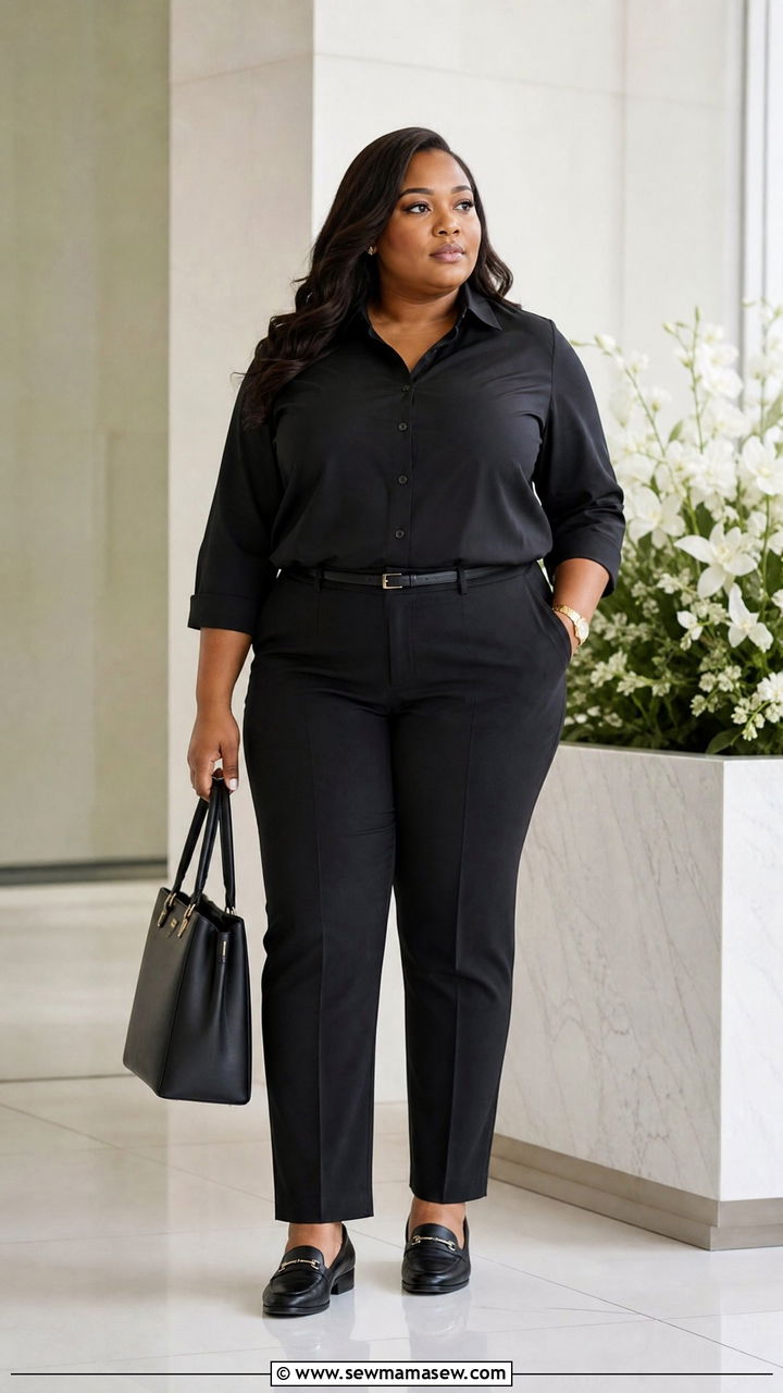 Plus Size Black Button Down And Trousers Funeral Outfit - 20 plus size funeral outfit ideas
