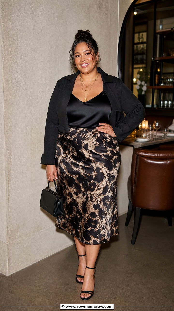 Plus Size Black Cami Top With Midi Skirt - 20 plus size going out cami top outfit ideas