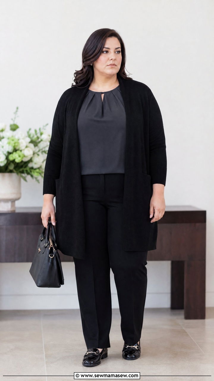 Plus Size Black Cardigan And Dress Pants Funeral Outfit - 20 plus size funeral outfit ideas