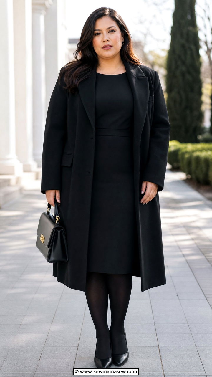 Plus Size Black Coat And Midi Dress Funeral Outfit - 20 plus size funeral outfit ideas