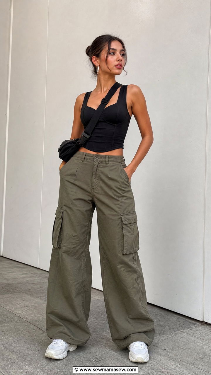 Plus Size Black Corset Top With Cargo Pants - 20 plus size corset top outfit ideas