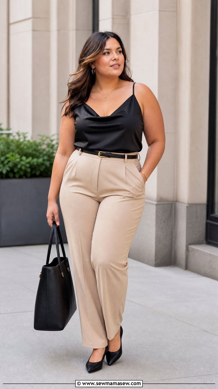 Plus Size Black Cowl Neck Cami Top With Trousers - 20 plus size cowl neck cami top outfit ideas