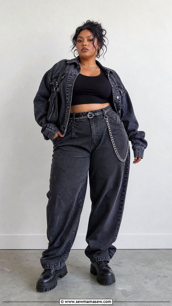 Plus Size Black Crop Top Grunge Outfit - 20 plus size grunge top outfit ideas