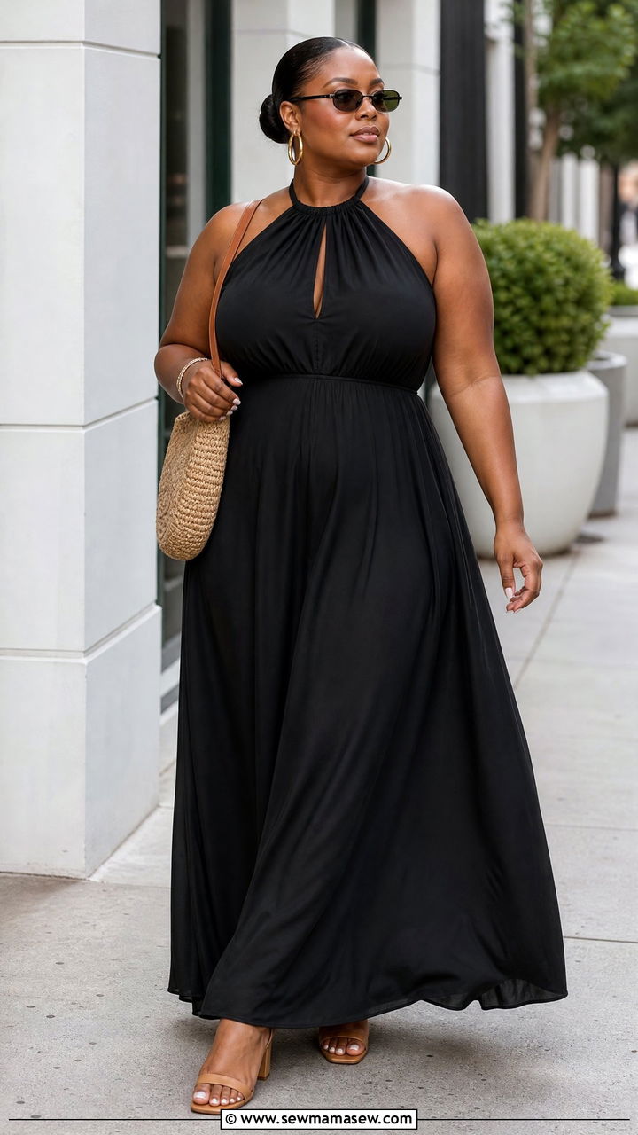 Plus Size Black Halter Maxi Dress Outfit - 20 plus size halter dress outfit ideas