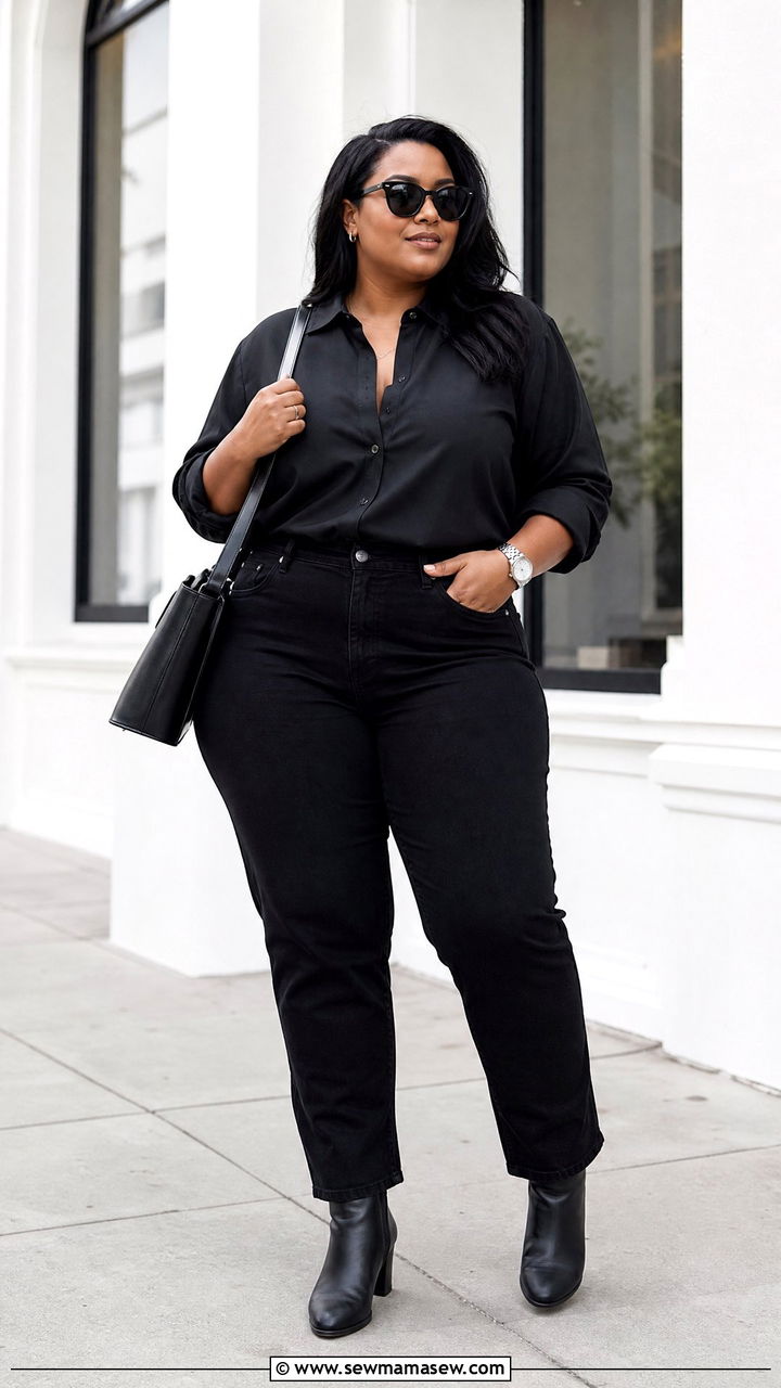 Plus Size Black Jeans And Button Down Outfit - 20 plus size black outfit ideas