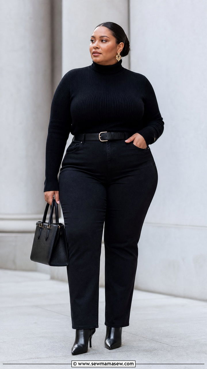 Plus Size Black Jeans With Black Turtleneck - 20 plus size black jeans outfit ideas