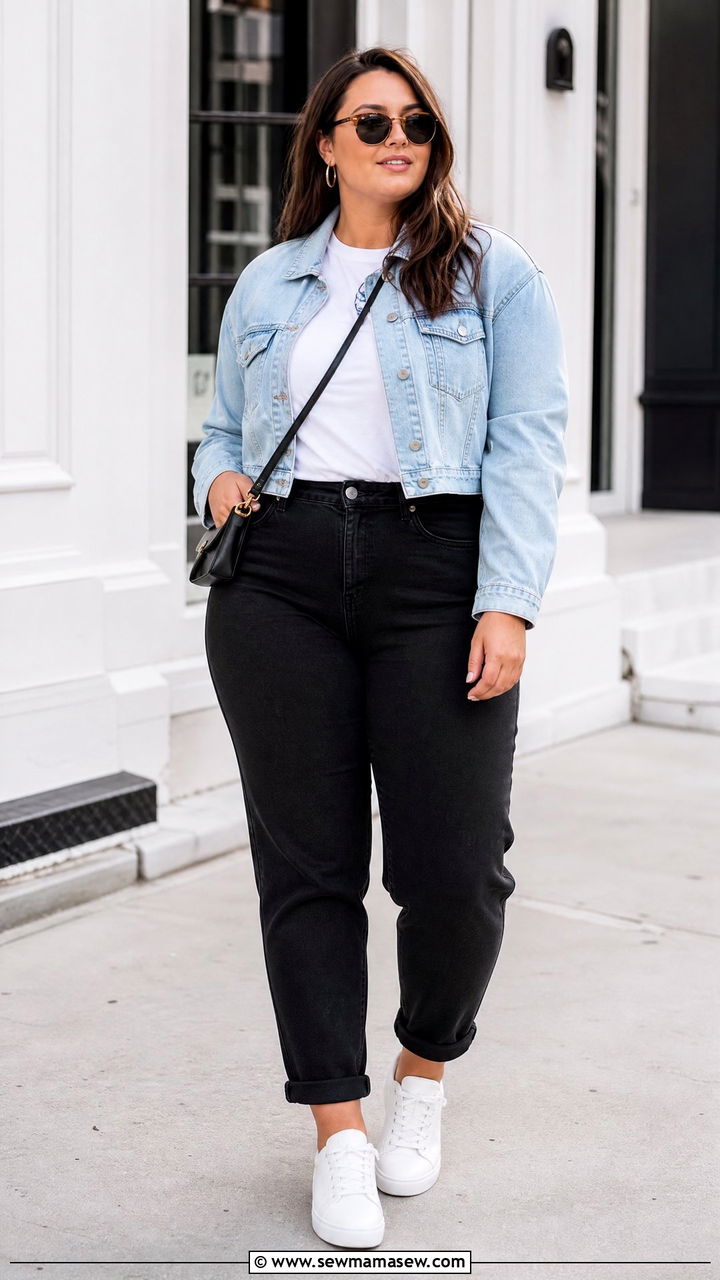 Plus Size Black Jeans With Denim Jacket - 20 plus size black jeans outfit ideas
