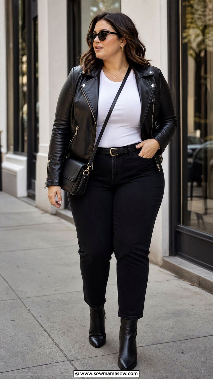 Plus Size Black Jeans With Leather Jacket - 20 plus size black jeans outfit ideas