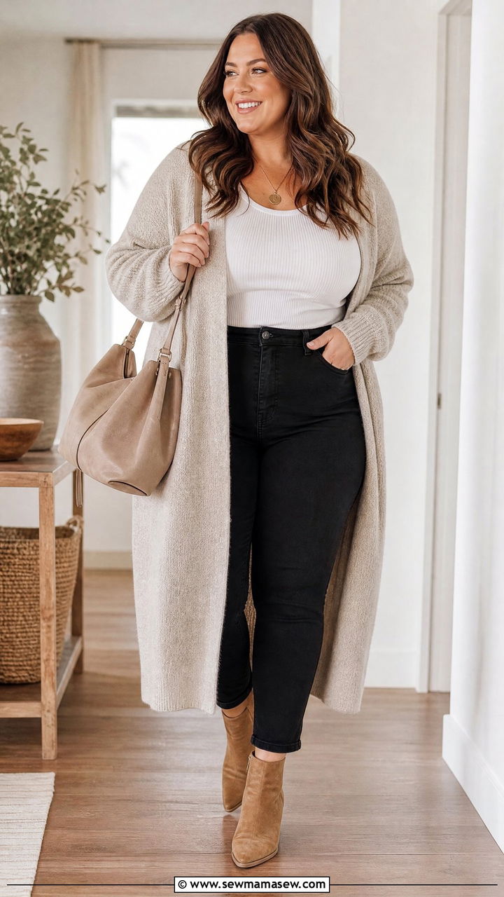 Plus Size Black Jeans With Long Cardigan - 20 plus size black jeans outfit ideas