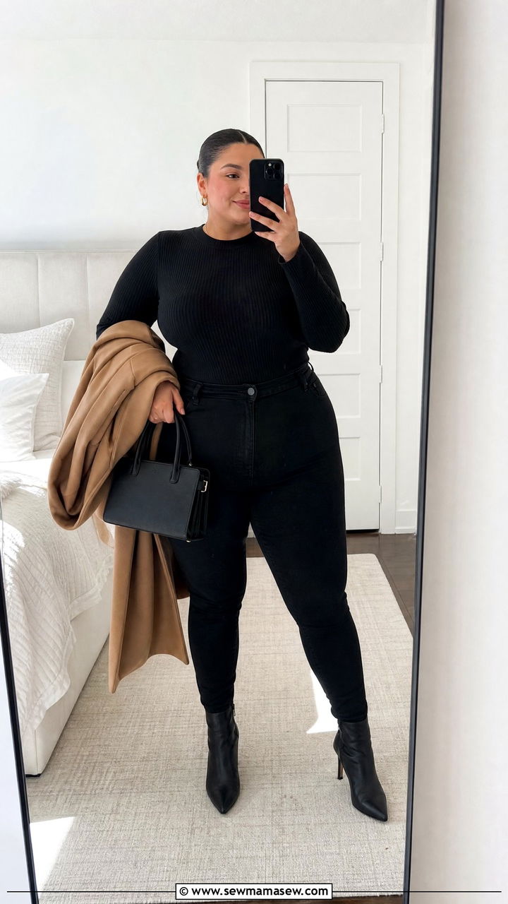 Plus Size Black Jeans With Matching Black Top - 20 plus size black jeans outfit ideas