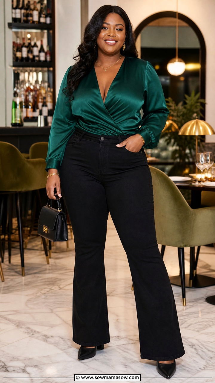 Plus Size Black Jeans With Satin Blouse - 20 plus size black jeans outfit ideas