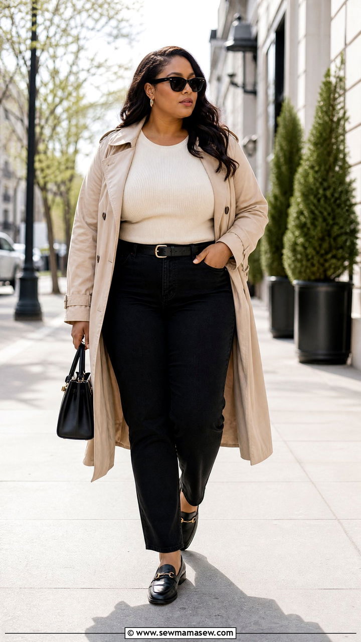 Plus Size Black Jeans With Trench Coat - 20 plus size black jeans outfit ideas