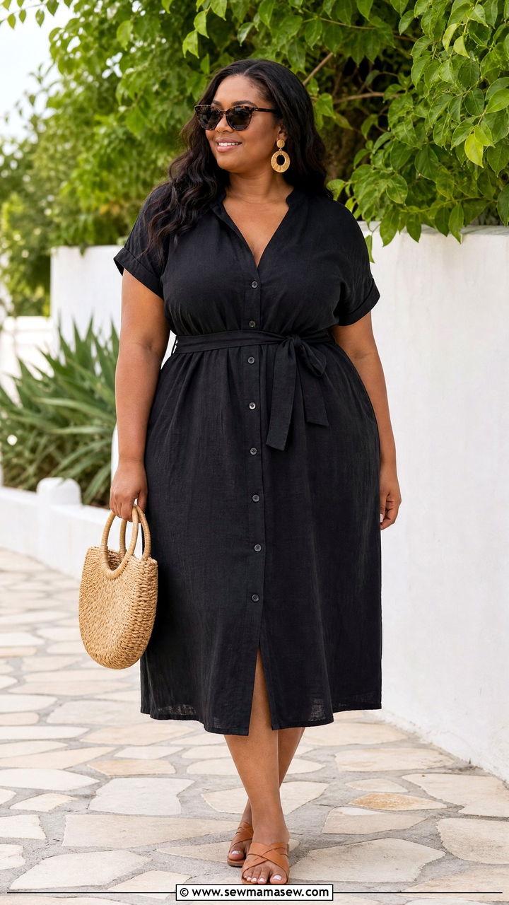 Plus Size Black Linen Dress Outfit - 20 plus size linen summer outfit ideas