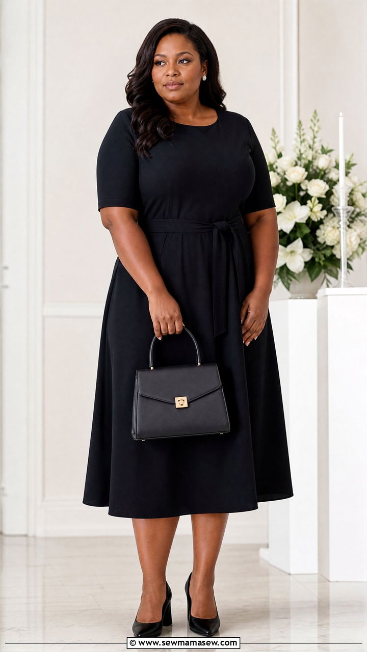 Plus Size Black Midi Dress Funeral Outfit - 20 plus size funeral outfit ideas