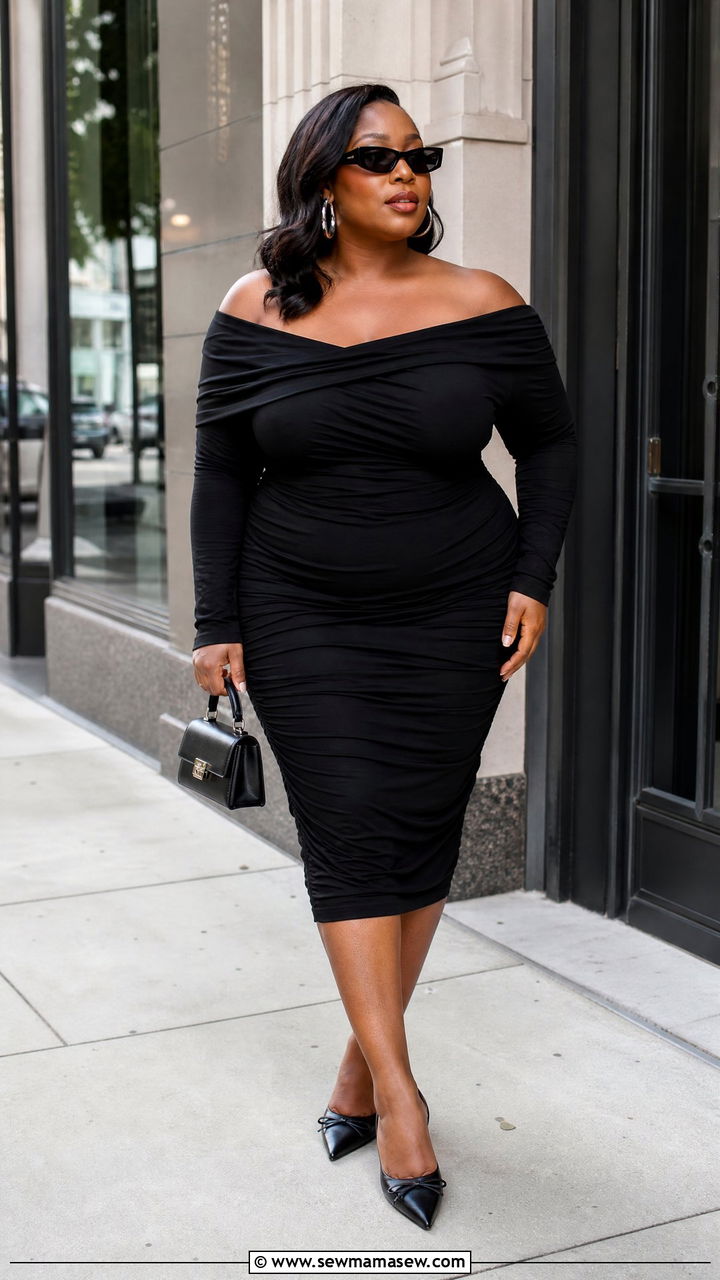 Plus Size Black Off Shoulder Dress Outfit - 20 plus size off shoulder dress outfit ideas