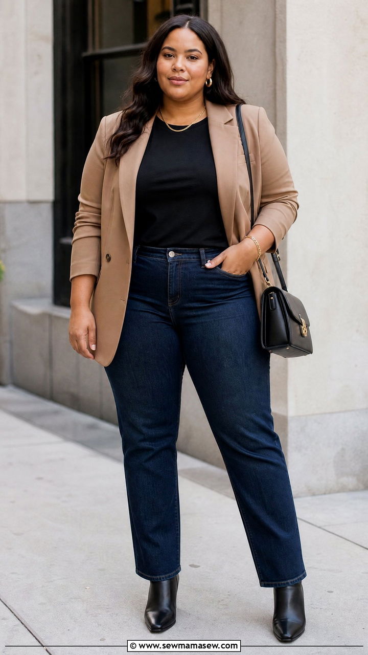 Plus Size Black T Shirt With A Blazer And Jeans - 20 plus size black t shirt outfit ideas