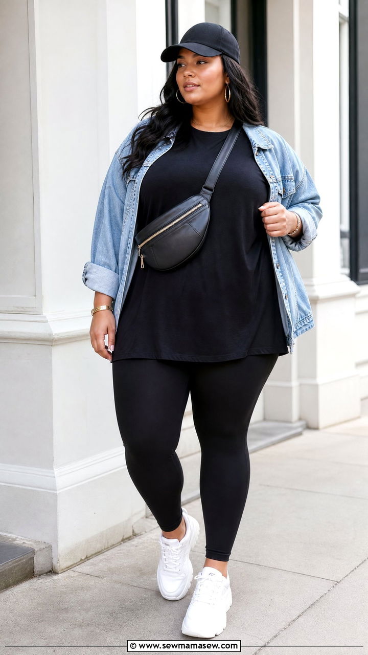 Plus Size Black T Shirt With Black Leggings - 20 plus size black t shirt outfit ideas