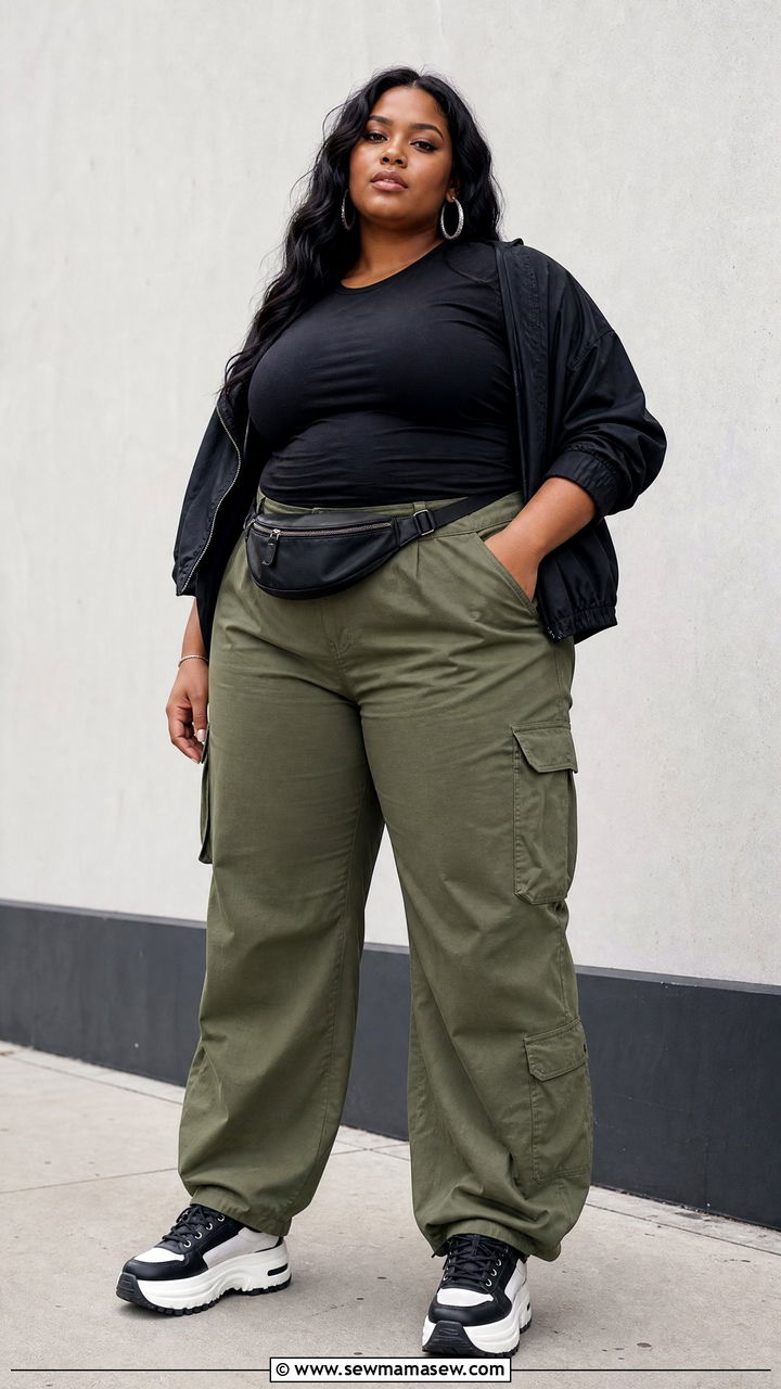Plus Size Black T Shirt With Cargo Pants - 20 plus size black t shirt outfit ideas