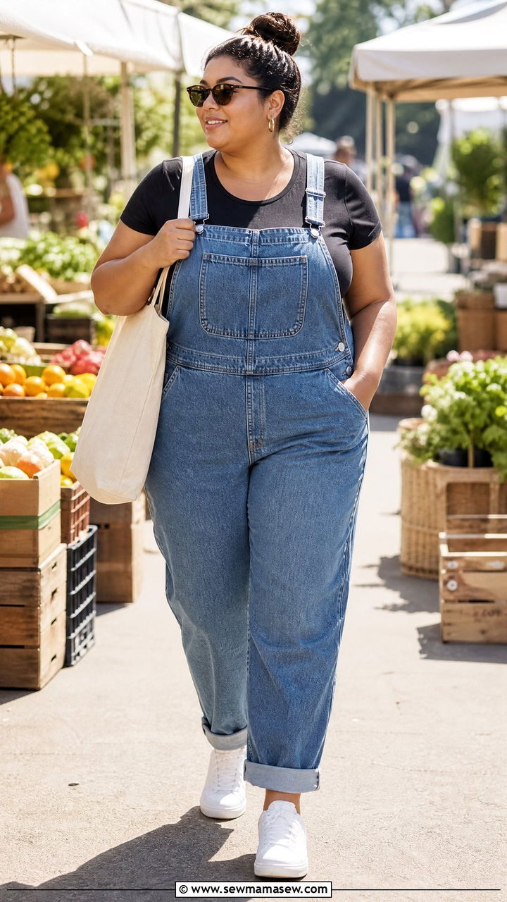 Plus Size Black T Shirt With Overalls - 20 plus size black t shirt outfit ideas