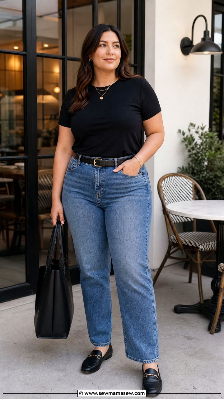 Plus Size Black T Shirt With Straight Leg Jeans - 20 plus size black t shirt outfit ideas