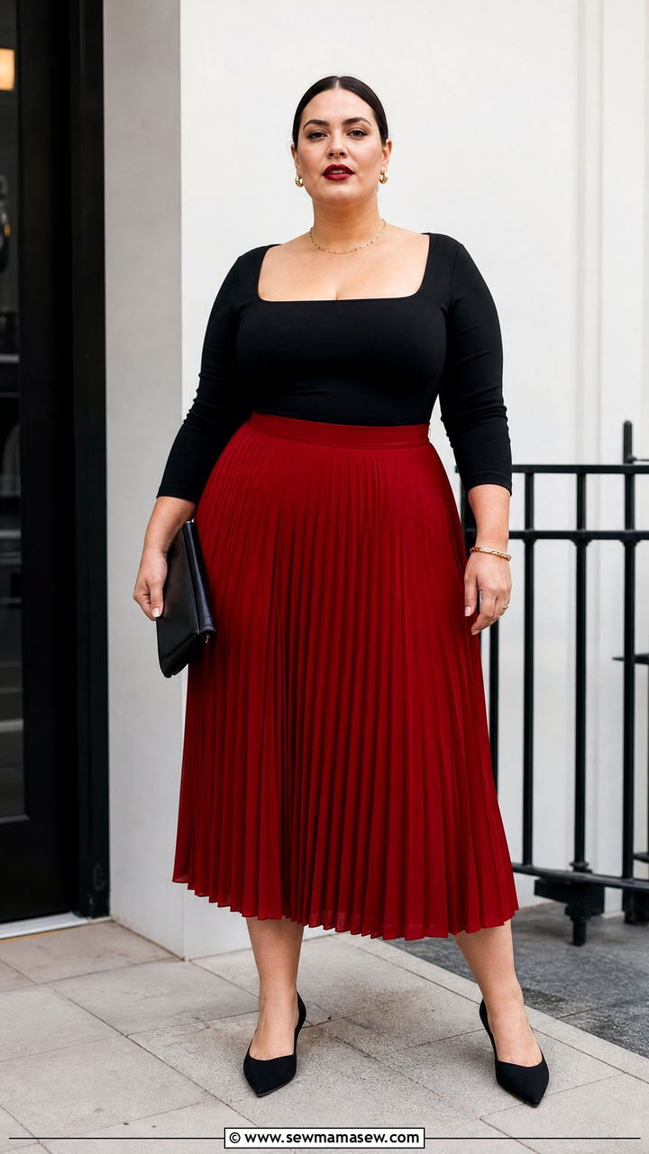 Plus Size Black Top With Red Skirt - 20 plus size date night top outfit ideas