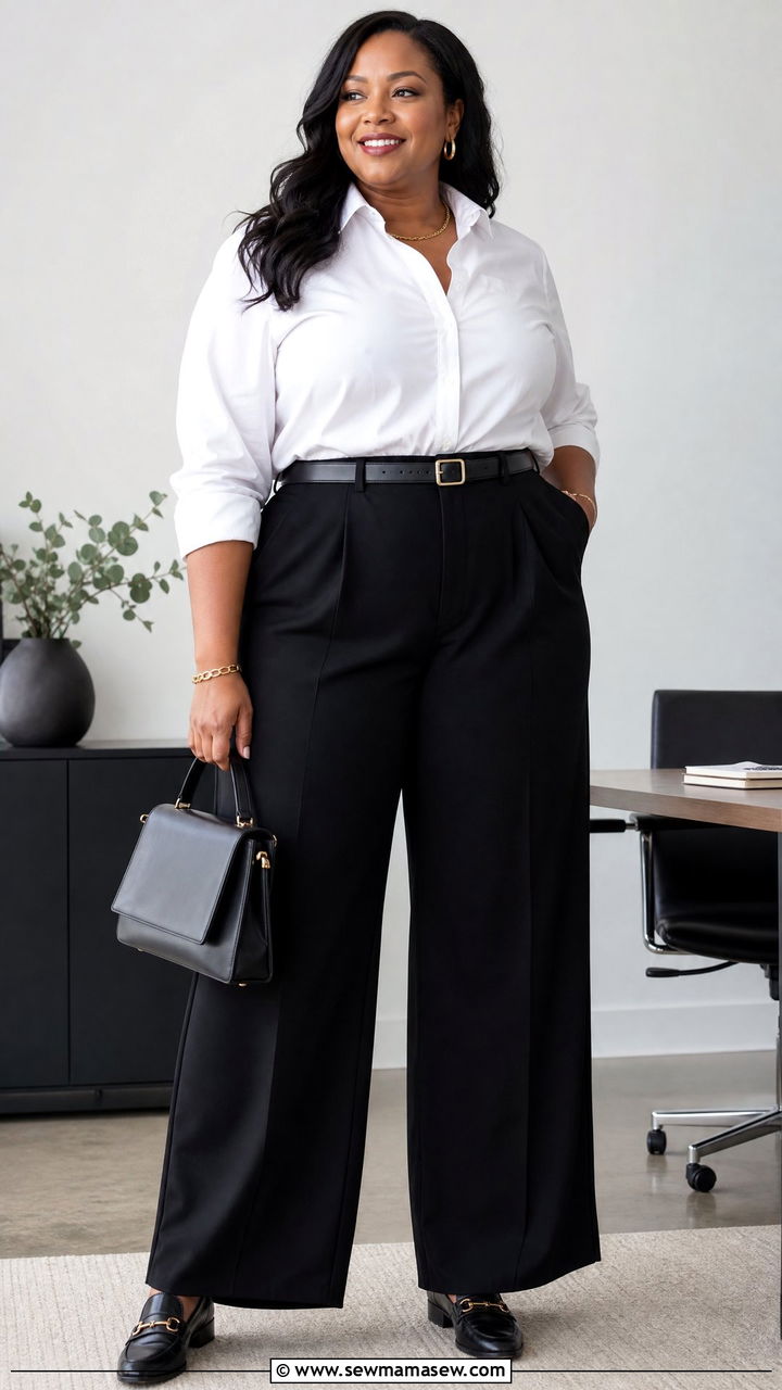 Plus Size Black Trousers And White Shirt Outfit - 20 plus size outfits for women over 30