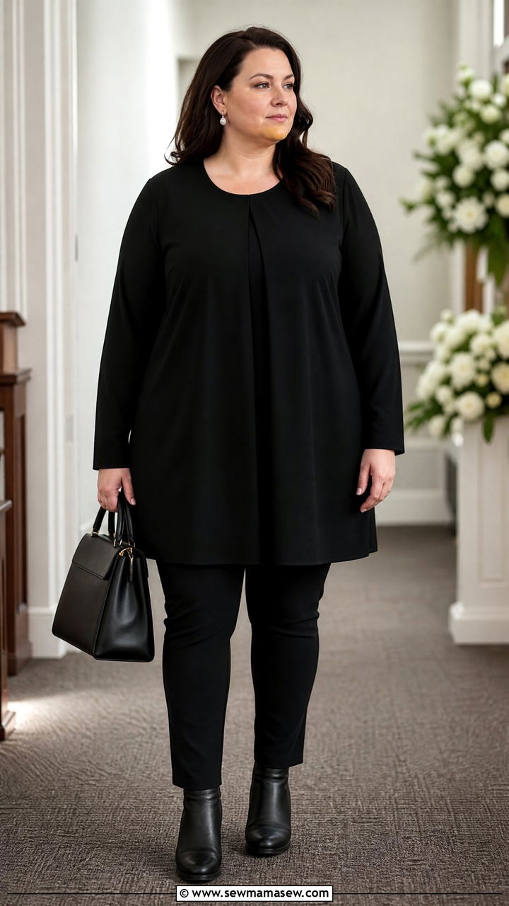 Plus Size Black Tunic And Slim Pants Funeral Outfit - 20 plus size funeral outfit ideas