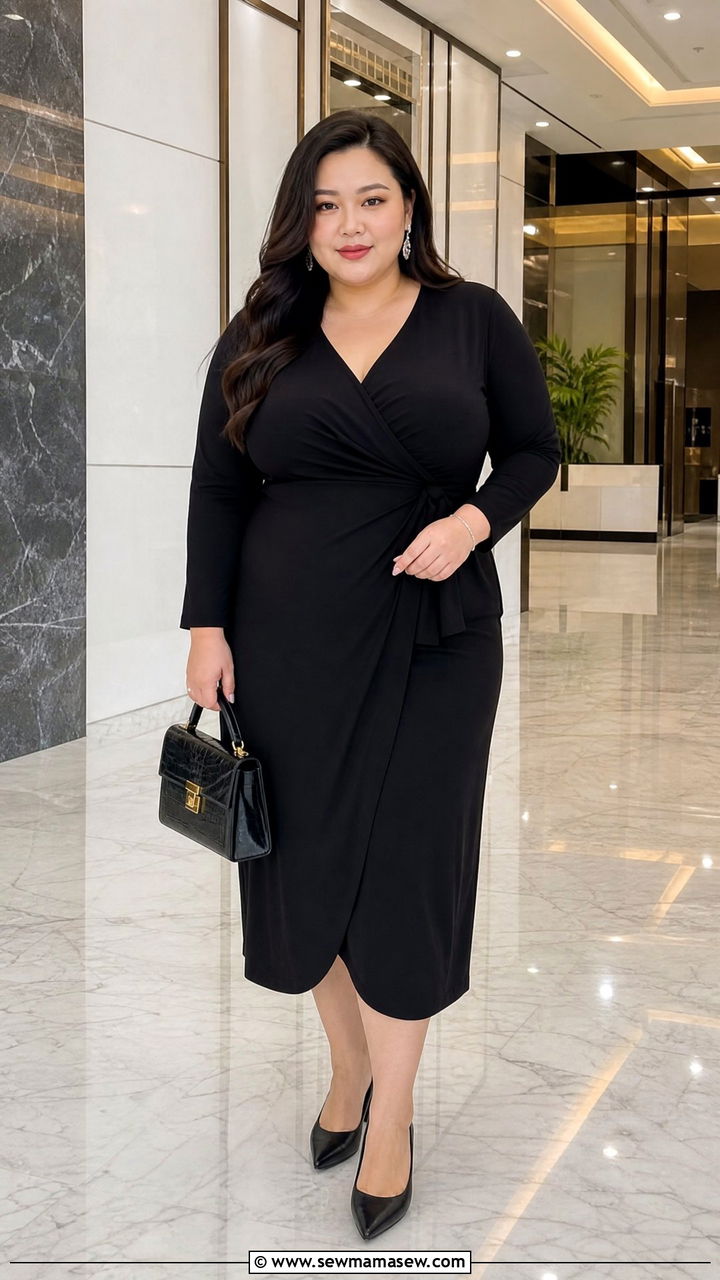 Plus Size Black Wrap Dress With Heels - 20 plus size wrap dress outfit ideas
