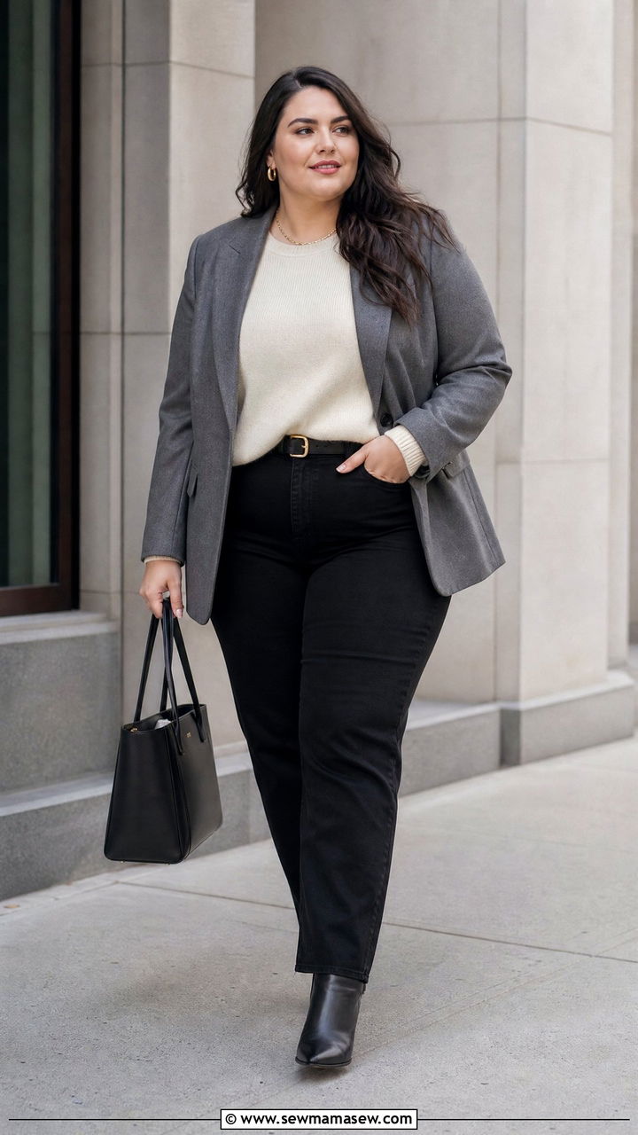 Plus Size Blazer And Black Jeans Work Outfit - 20 plus size winter outfit ideas for work