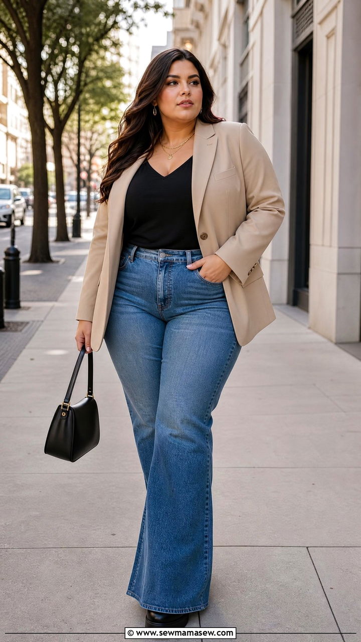 Plus Size Blazer And Flare Jeans Outfit - 20 plus size outfits for inverted triangle shape