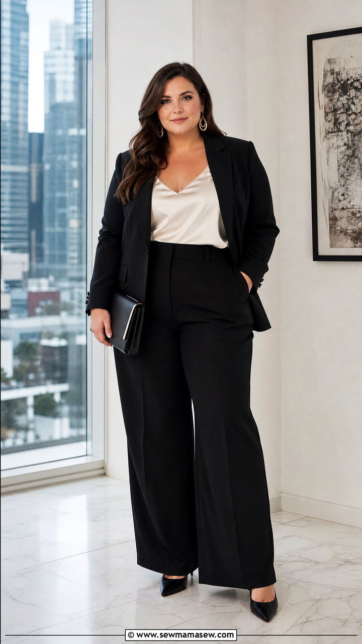 Plus Size Blazer And Trousers Cocktail Outfit - 20 plus size cocktail outfit ideas