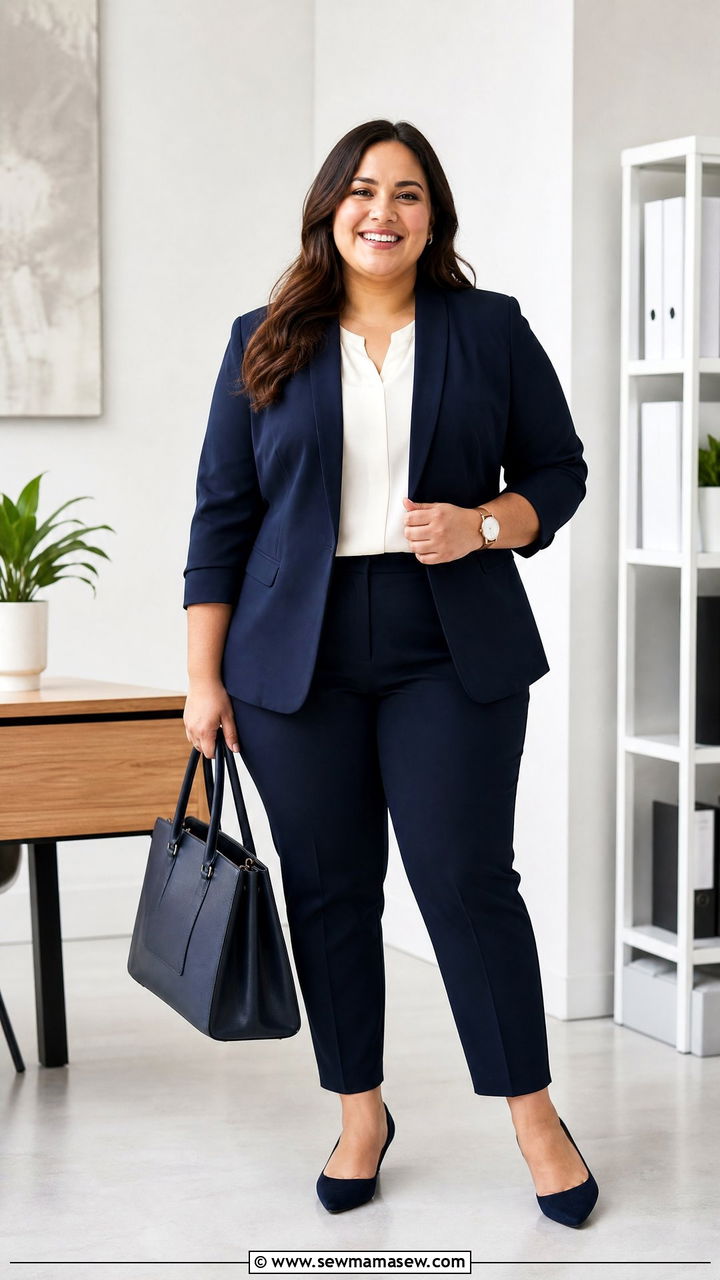 Plus Size Blazer And Trousers Outfit - 20 plus size outfits for short height