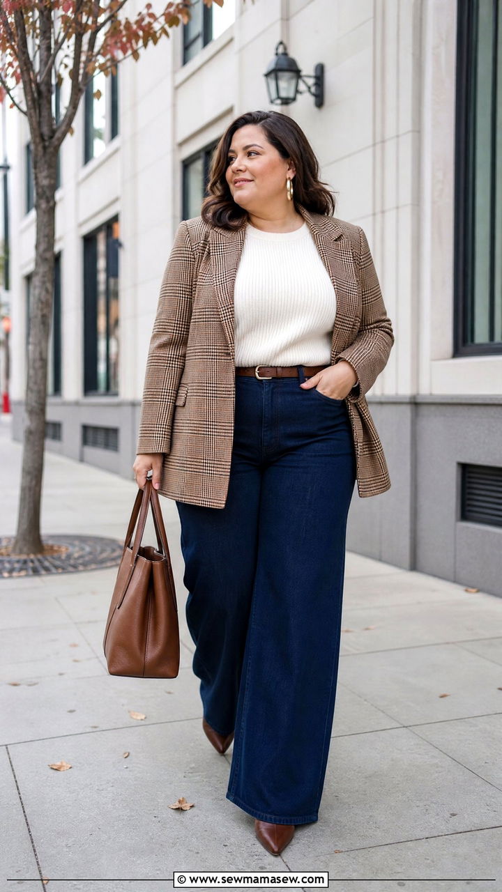 Plus Size Blazer And Wide Leg Jeans Outfit - 20 plus size fall outfits