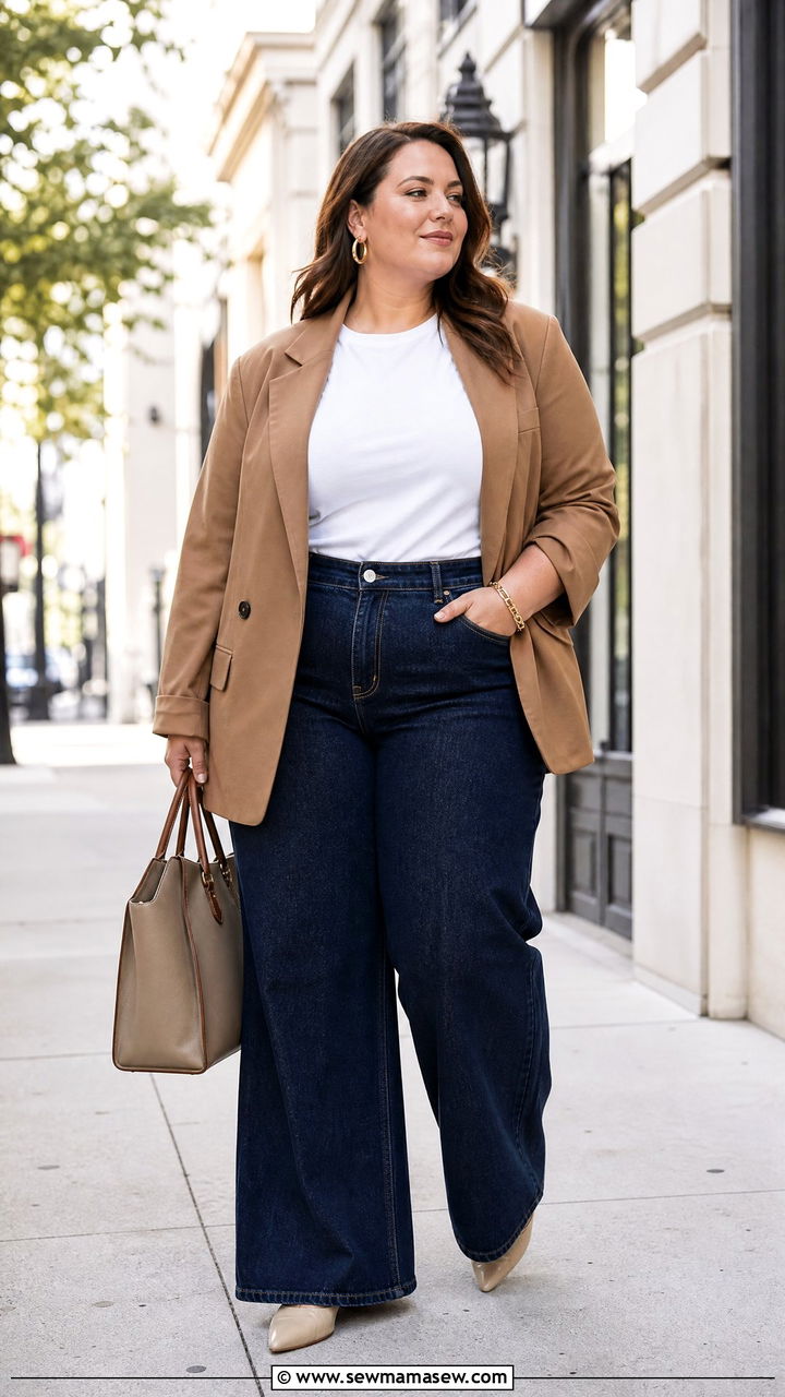 Plus Size Blazer And Wide Leg Jeans Outfit - 20 plus size outfits for women over 30