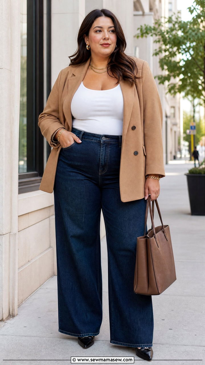 Plus Size Blazer And Wide Leg Jeans Outfit - 20 plus size transitional fall outfits