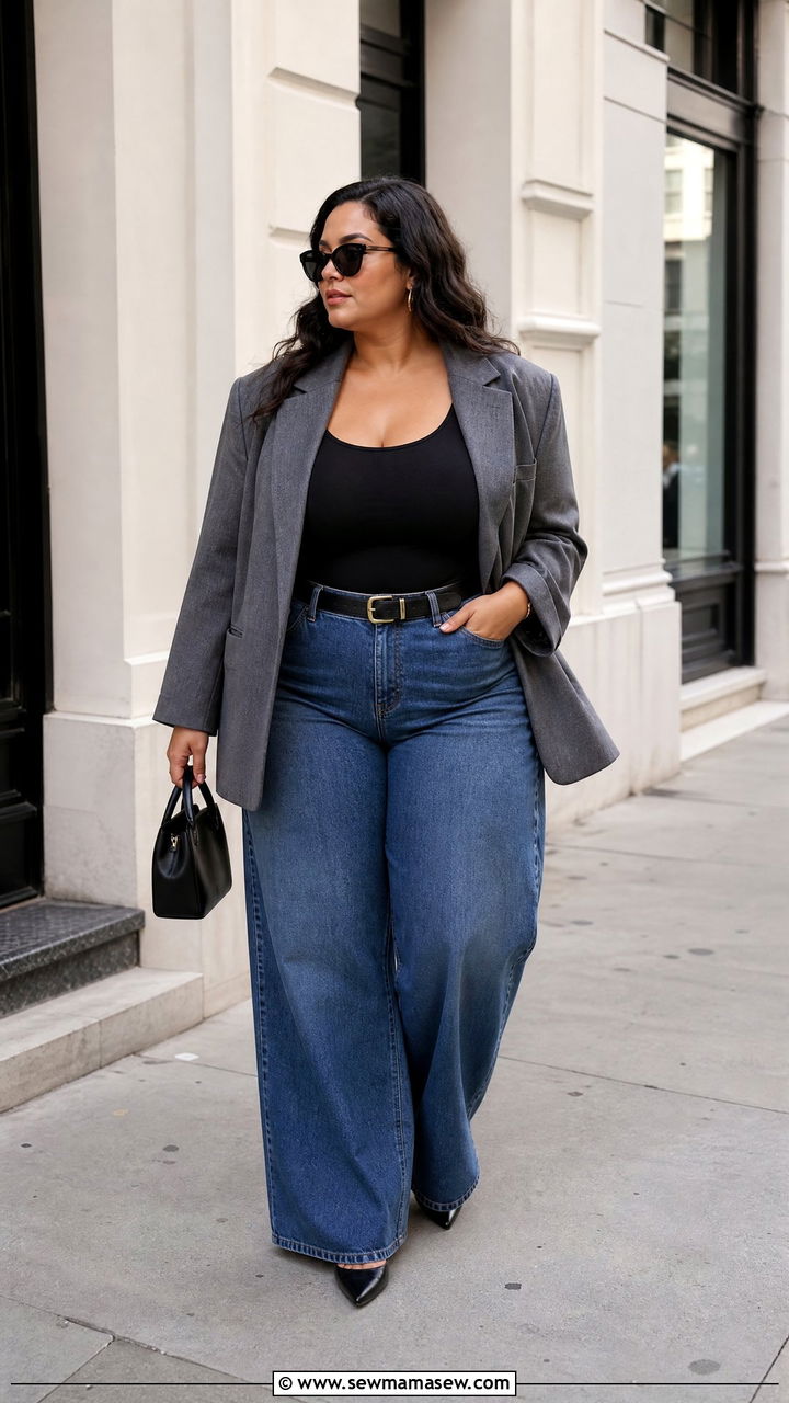 Plus Size Blazer And Wide Leg Jeans Outfit - 20 how to style plus size outfits