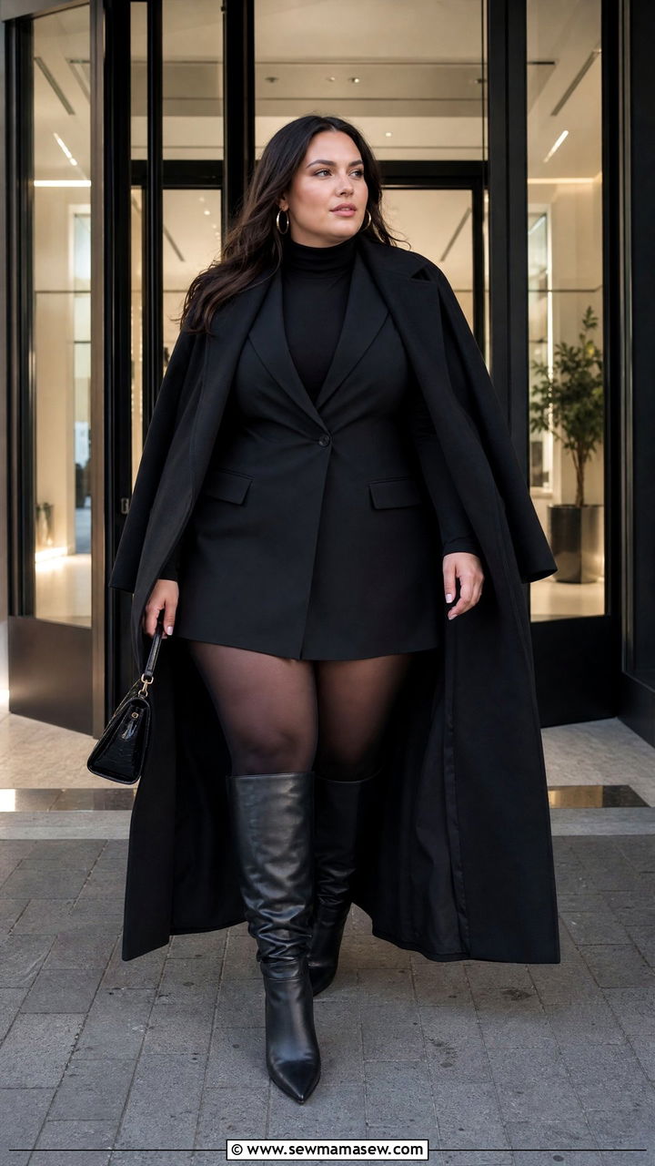 Plus Size Blazer Dress With Tights - 20 plus size winter date night outfit ideas