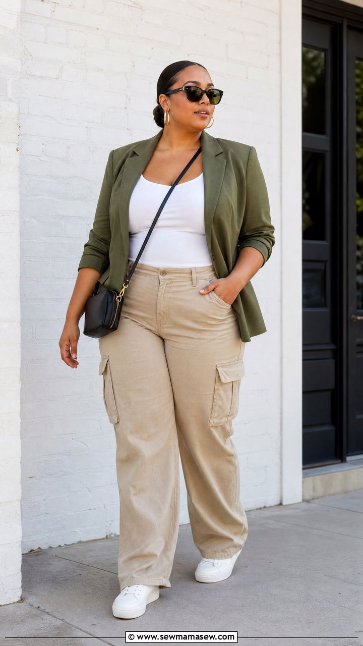 Plus Size Blazer Top With Cargo Pants - 20 plus size blazer top outfit ideas