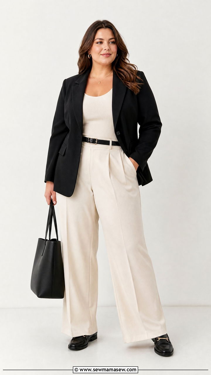 Plus Size Blazer Top With Pleated Trousers - 20 plus size blazer top outfit ideas