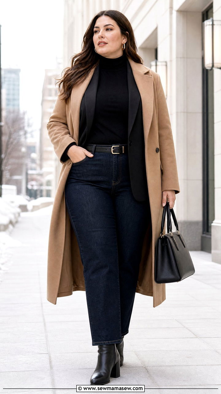 Plus Size Blazer With Boots And Dark Denim - 20 plus size winter outfit ideas with boots