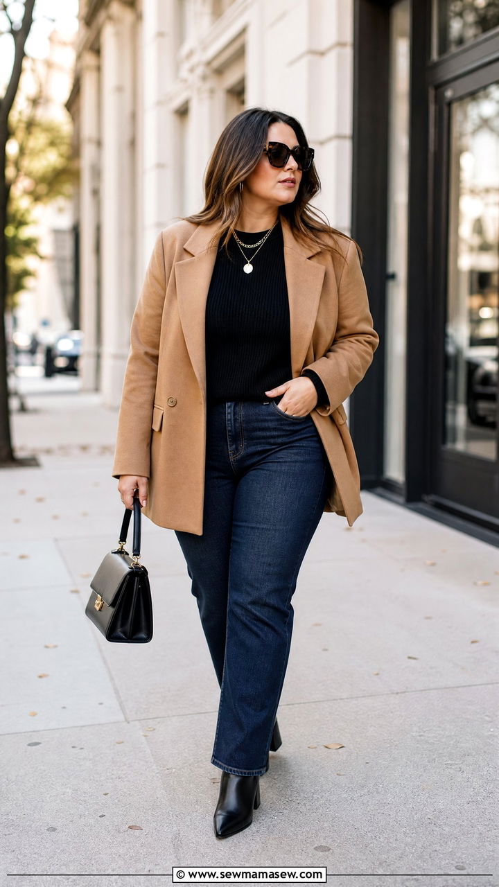 Plus Size Blazer With Jeans And Heeled Boots - 20 plus size fall outfit ideas with boots
